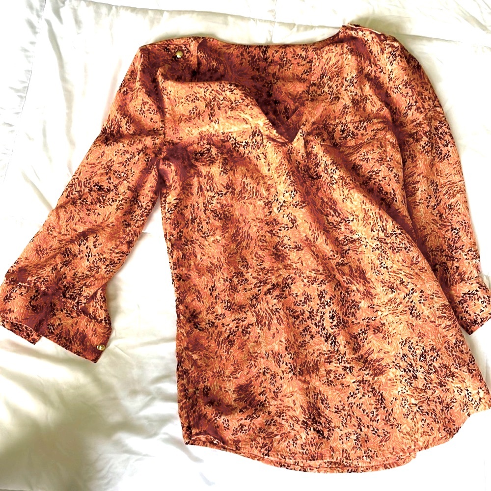 Lot of three Ann taylor blouses small bundle, orange, coral, autumn gold detail
